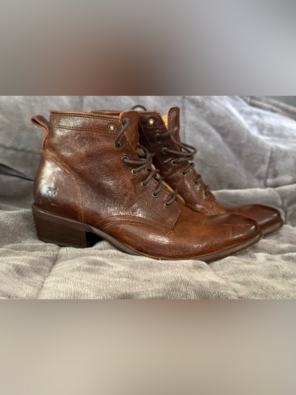 Frye Chestnut Brown Leather Lace-Up Ankle Booties